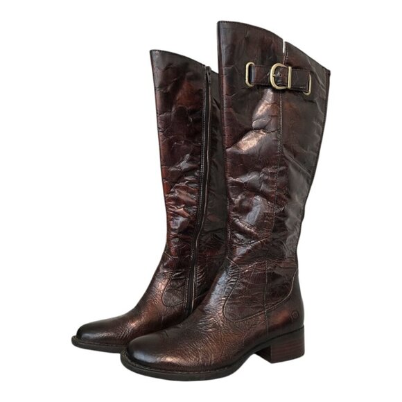 Born Brown Cort Crackled Leather Knee High Riding Boots Sz 6 - Picture 1 of 13